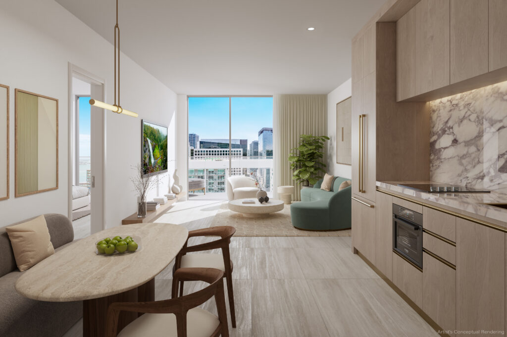 Viceroy Brickell residence interior with floor-to-ceiling windows and Meyer Davis Studio design
