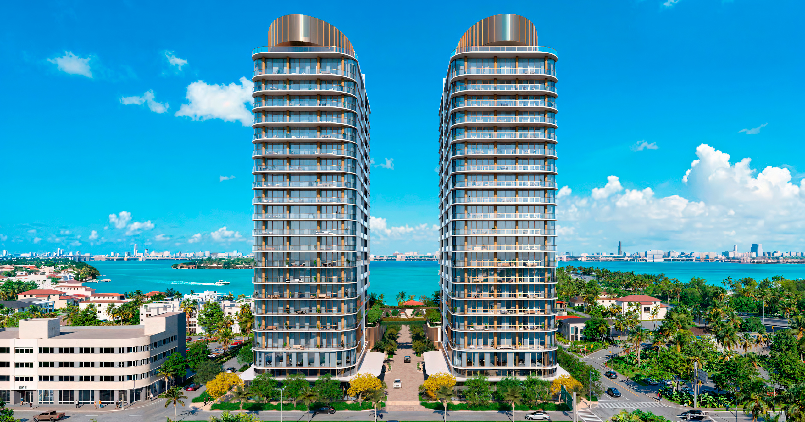 Panoramic aerial rendering of Kempinski Residences Miami Design District and surrounding neighborhood