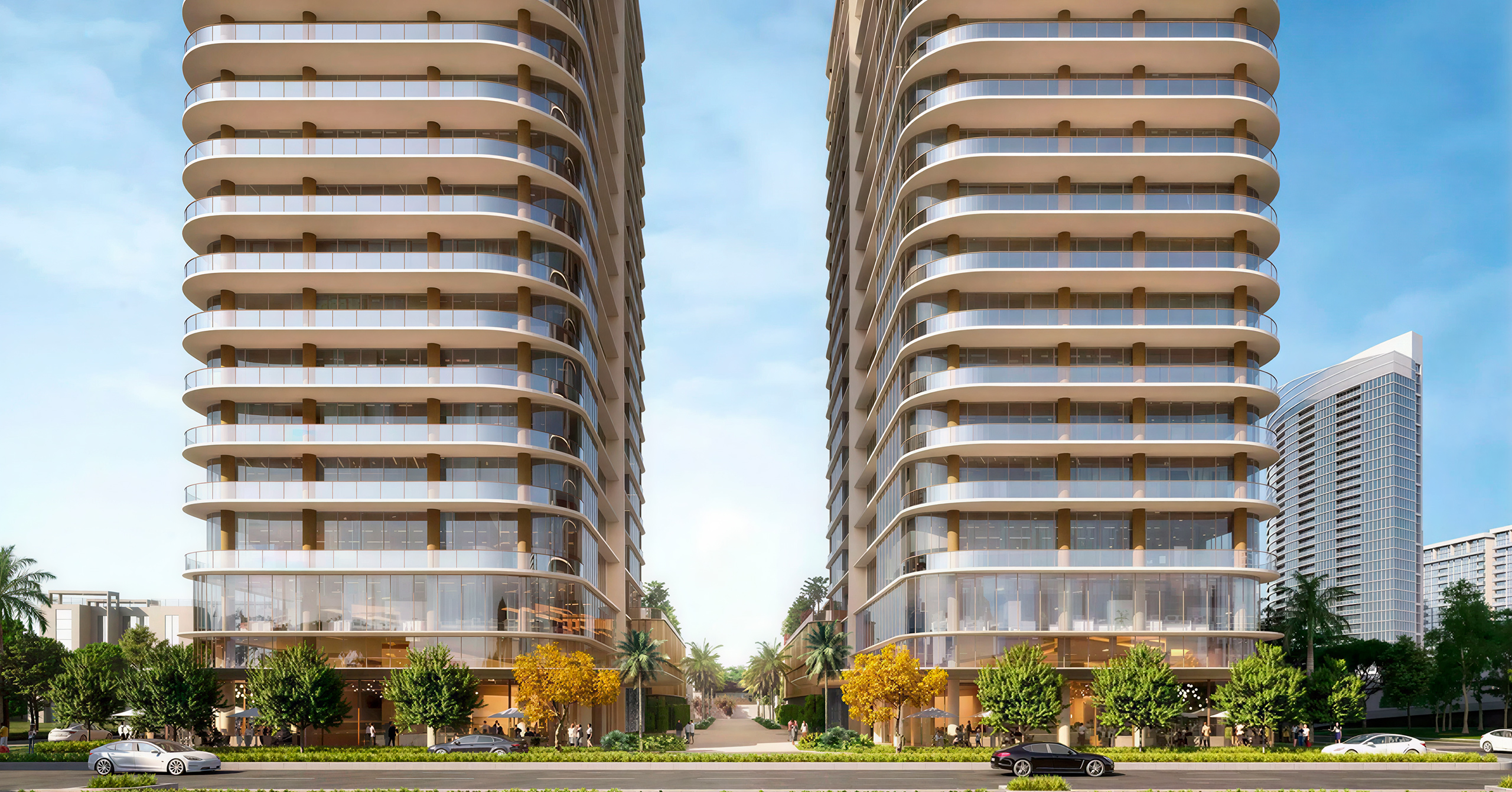 Street-level rendering of Kempinski Residences Miami Design District podium and tower base