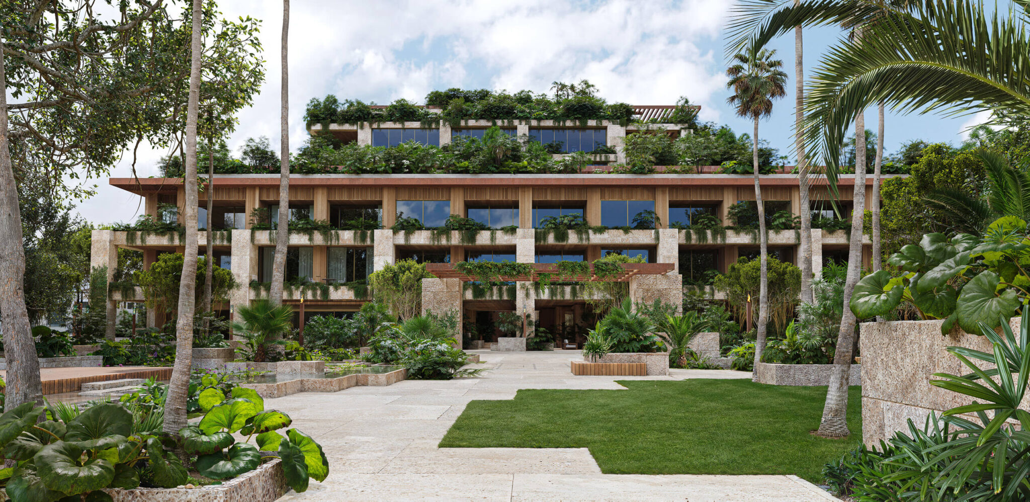 Ziggurat Coconut Grove – Interior courtyard and lush paseos