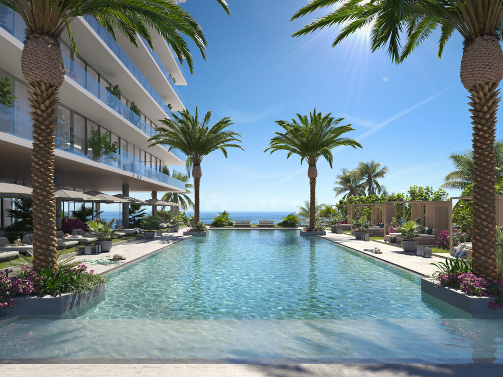 Rosewood Residences Hillsboro Beach oceanfront pool with cabanas