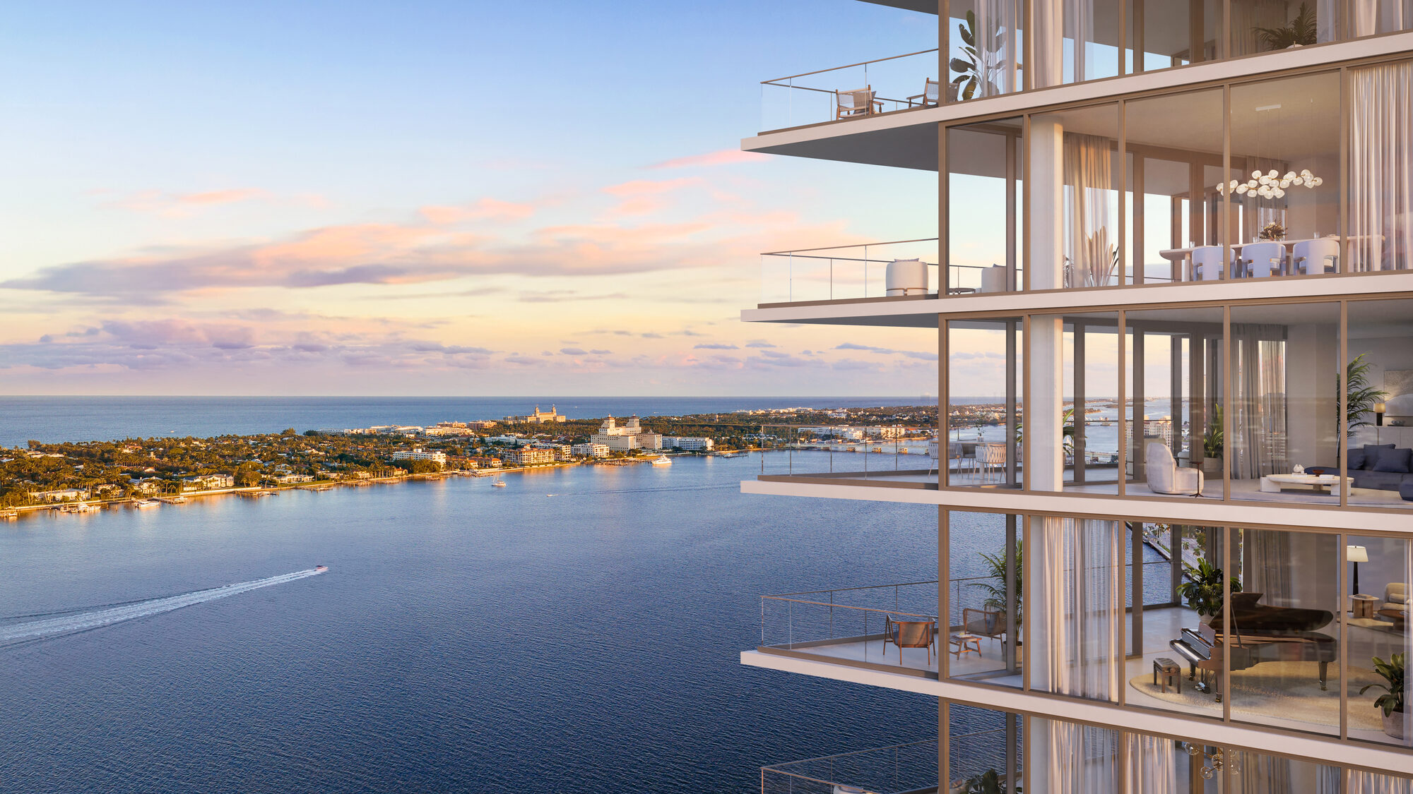 Exterior rendering of Shorecrest luxury condo tower on North Flagler Drive West Palm Beach